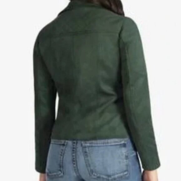 Kut From The Kloth Emma Faux Suede Moto Jacket in Hunter Green - Picture 3 of 3